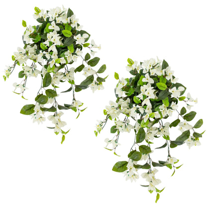 Artificial Bougainvillea hanging plant set of 2, white blooms, UV resistant indoor/outdoor on Tampa Home & Garden Store