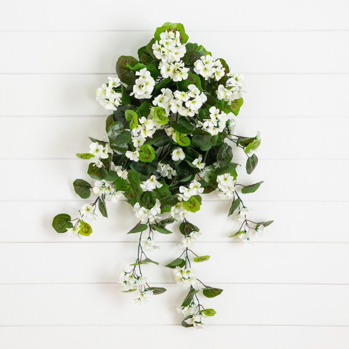 Hanging artificial geranium plant, 29 in, white blooms, UV resistant, Nearly Natural, set of 2 on Tampa Home & Garden Store