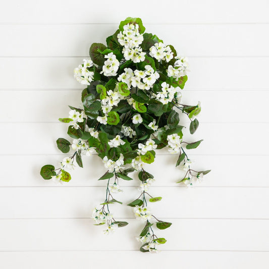 Hanging artificial geranium plant, 29 in, white blooms, UV resistant, Nearly Natural, set of 2 on Tampa Home & Garden Store