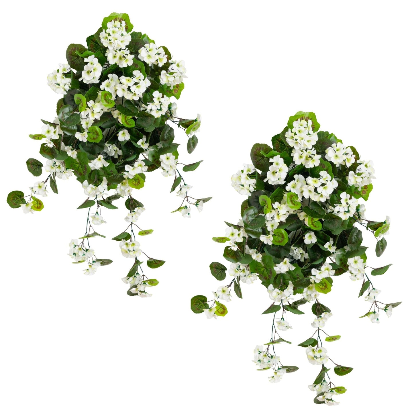Artificial geranium hanging plant 29in, white blooms UV-resistant Nearly Natural 2-piece on Tampa Home & Garden Store