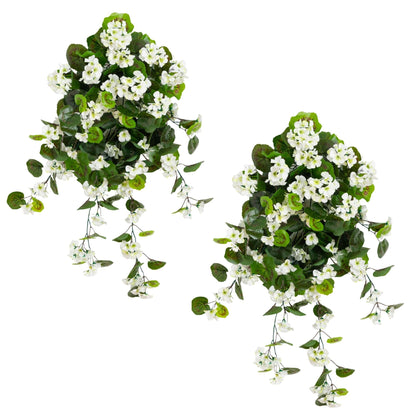 Artificial geranium hanging plant 29in, white blooms UV-resistant Nearly Natural 2-piece on Tampa Home & Garden Store