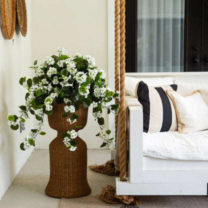Artificial geranium hanging plant 29in white UV resistant in wicker basket on Tampa Home & Garden Store