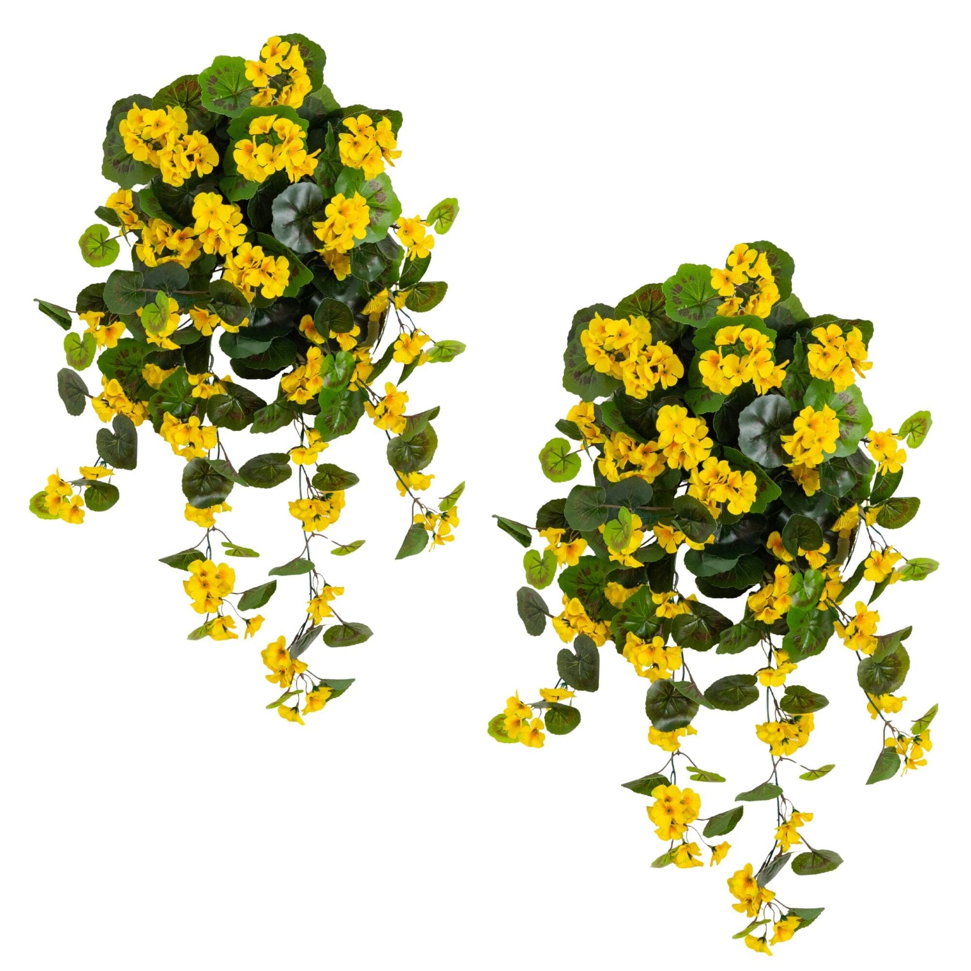 Set of 2 29in UV-resistant artificial geranium hanging plants, yellow blooms with green leaves, Nearly Natural on Tampa Home & Garden Store