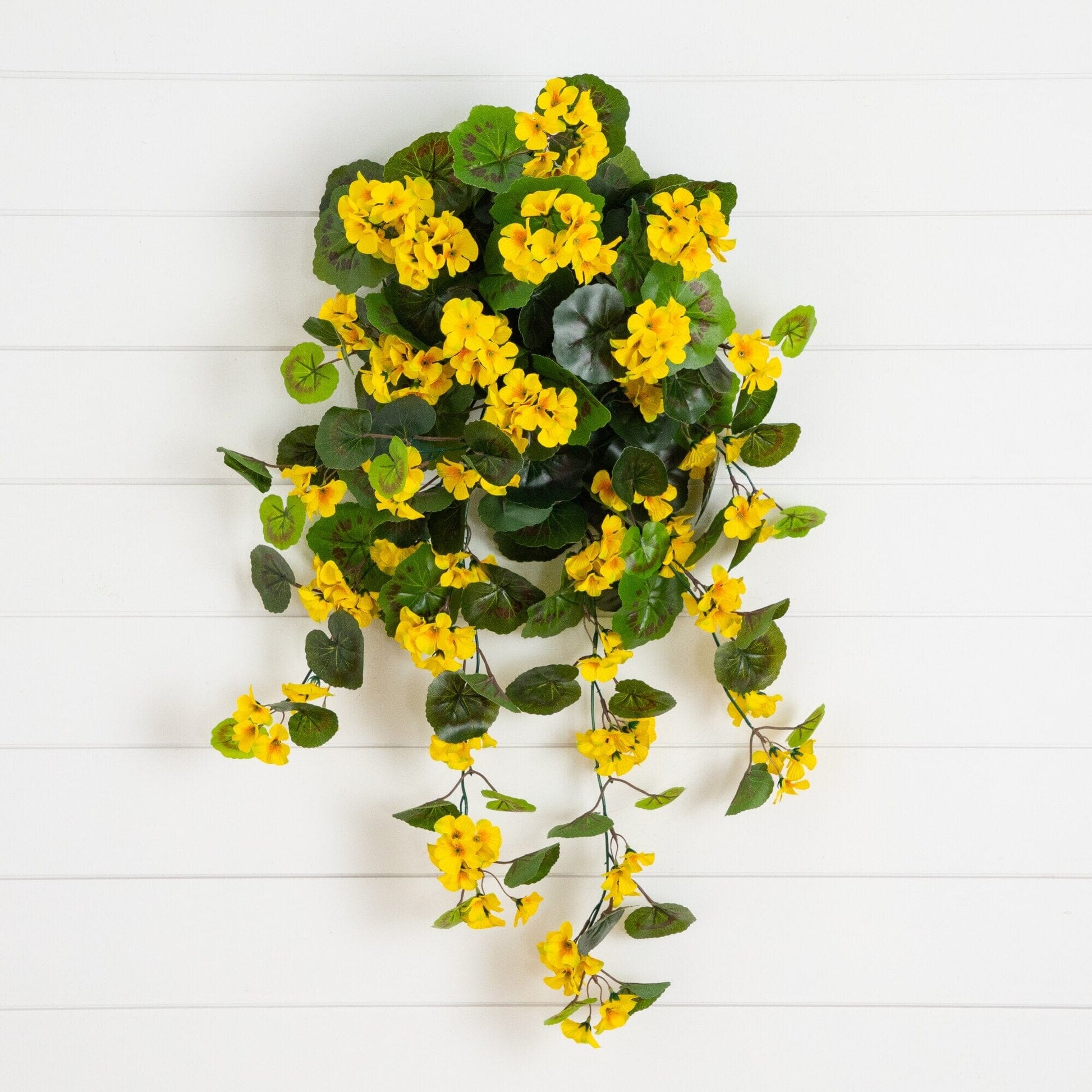 29in UV resistant artificial geranium hanging plant yellow set of 2 indoor outdoor Nearly Natural on Tampa Home & Garden Store