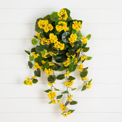 29in UV resistant artificial geranium hanging plant yellow set of 2 indoor outdoor Nearly Natural on Tampa Home & Garden Store