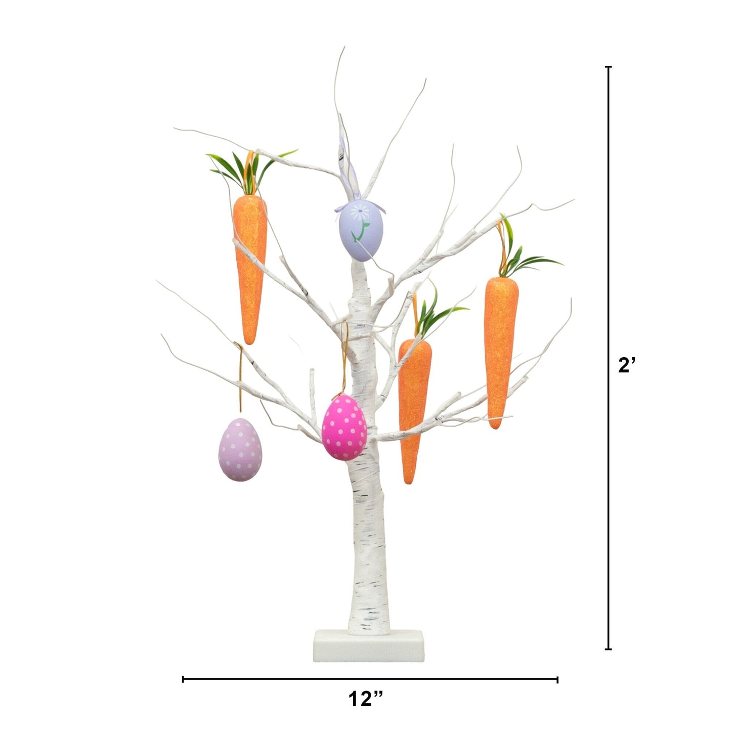 2' Pre-Lit Easter Twig Tree by Nearly Natural with orange carrots and pastel eggs, 24 warm LEDs on Tampa Home & Garden Store
