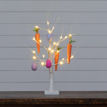 2 ft pre-lit Easter eggs and carrot twig tree with 24 warm LEDs, orange carrots and purple eggs on Tampa Home & Garden Store