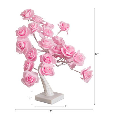 2' Pre-lit Nearly Natural pink rose twig tree with 24 rose-shaped LED lights on white trunk on Tampa Home & Garden Store