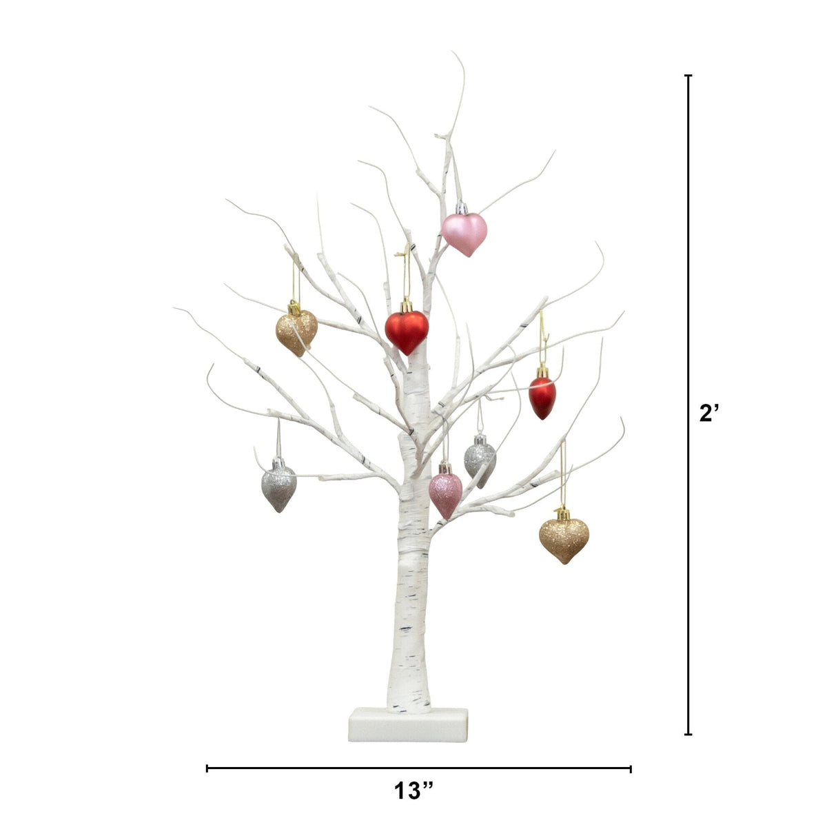 2' Nearly Natural pre-lit white twig tree with 24 warm white LEDs and heart ornaments on Tampa Home & Garden Store
