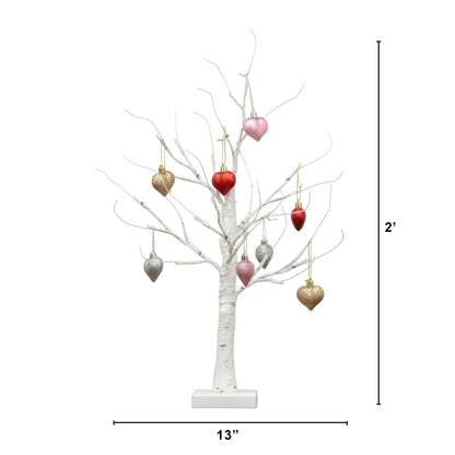 2' Nearly Natural pre-lit white twig tree with 24 warm white LEDs and heart ornaments on Tampa Home & Garden Store