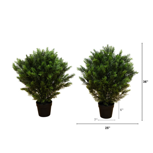 3 ft Cedar Bush UV Resistant indoor/outdoor tree set of 2 by Nearly Natural green foliage on Tampa Home & Garden Store