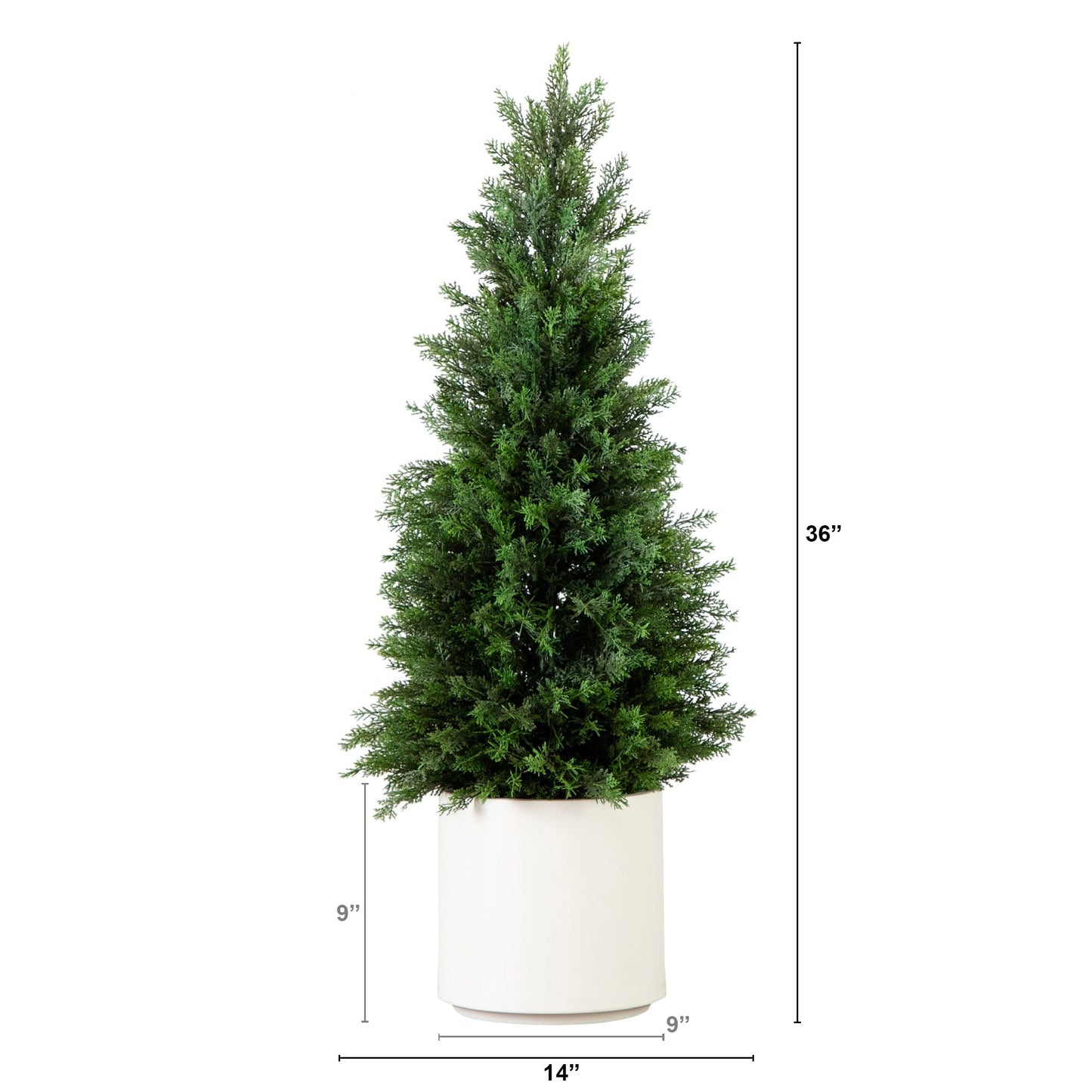 Cedro artificial de 3' en maceta blanca, resistente a los rayos UV (interior/exterior)