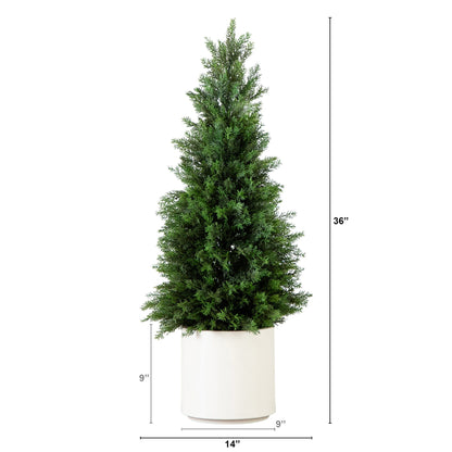 Cedro artificial de 3' en maceta blanca, resistente a los rayos UV (interior/exterior)