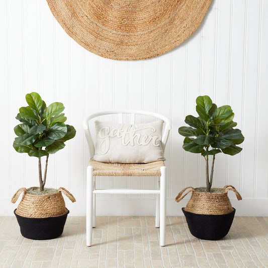3’ Artificial Fiddle Leaf Fig Tree with Handmade Cotton & Jute Woven Planter DIY Kit - Set of 2 - Tampa Home & Garden Store