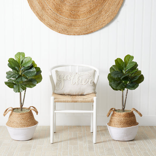 3’ Artificial Fiddle Leaf Fig Tree with Handmade Cotton & Jute Woven Planter DIY Kit - Set of 2 - Tampa Home & Garden Store