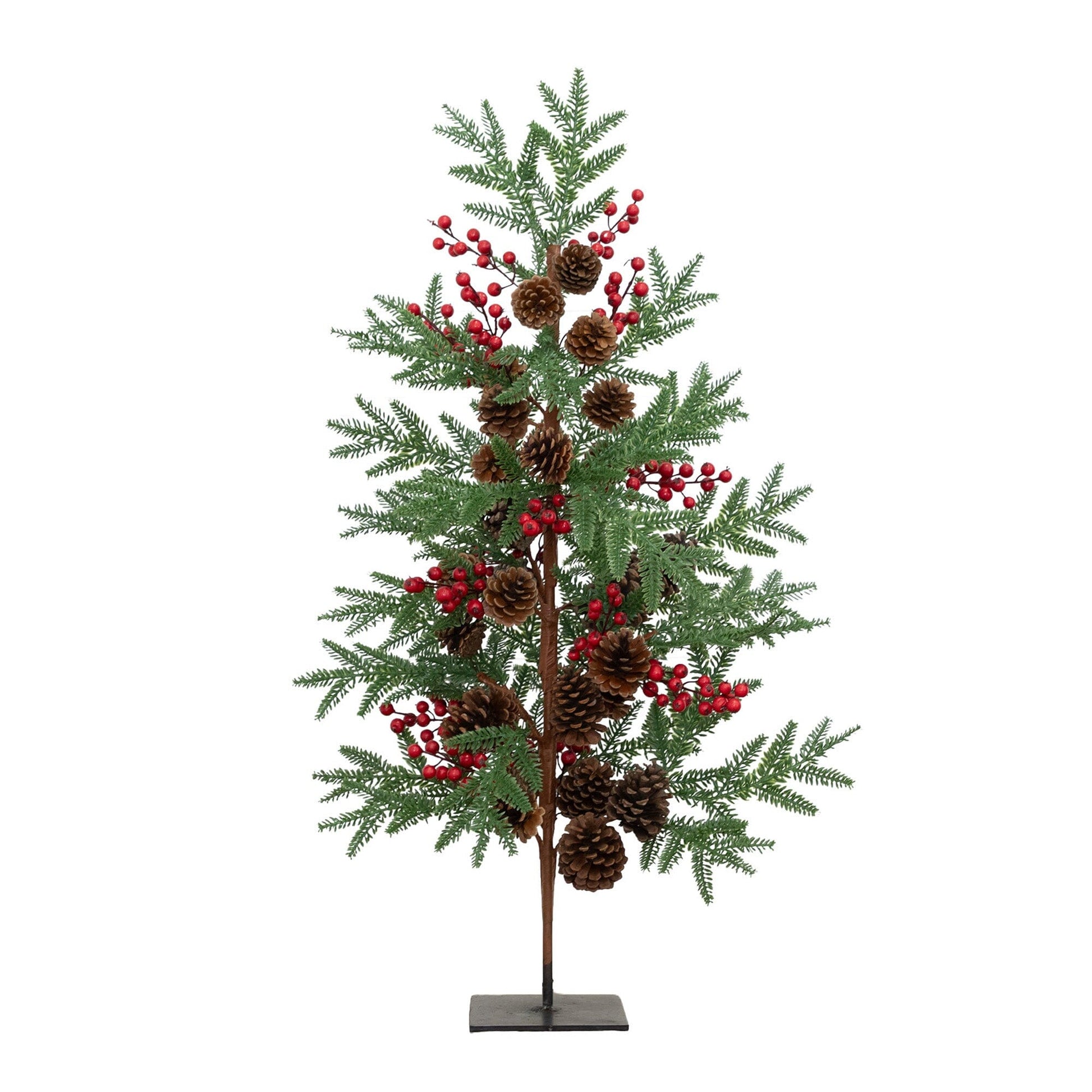 3 ft Nearly Natural artificial slim Christmas tree with green needles, pine cones and red berries on Tampa Home & Garden Store