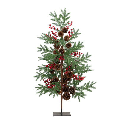 3 ft Nearly Natural artificial slim Christmas tree with green needles, pine cones and red berries on Tampa Home & Garden Store