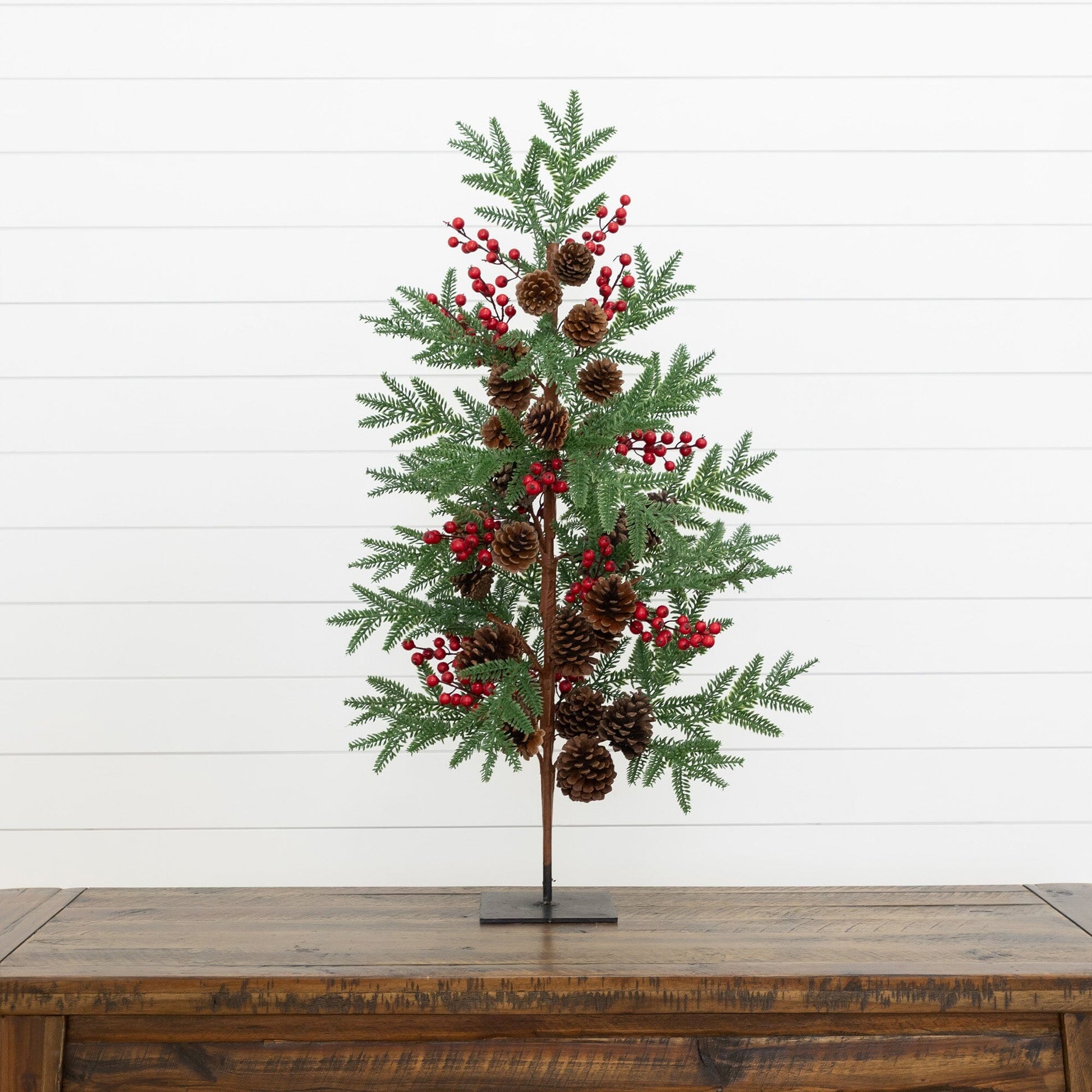 Nearly Natural 3' Slim artificial Christmas tree with pine cones and red berries on Tampa Home & Garden Store