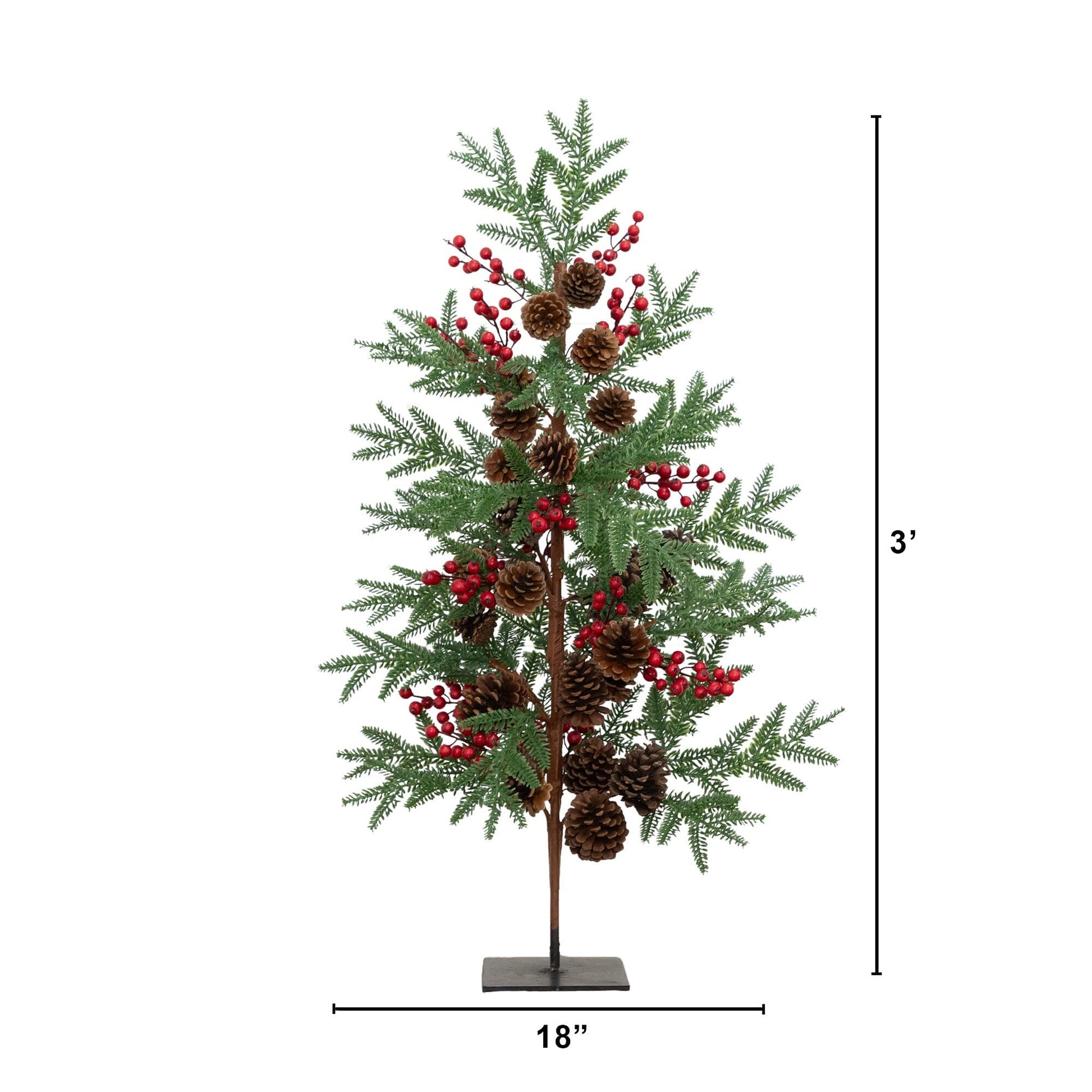 3' Nearly Natural artificial slim Christmas tree with pine cones and red berries on sturdy stand on Tampa Home & Garden Store