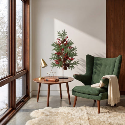 3' Slim Artificial Christmas Tree with pine cones & berries by Nearly Natural on Tampa Home & Garden Store