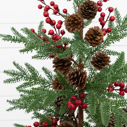 3' artificial slim Christmas tree by Nearly Natural with pine cones and red berries on Tampa Home & Garden Store