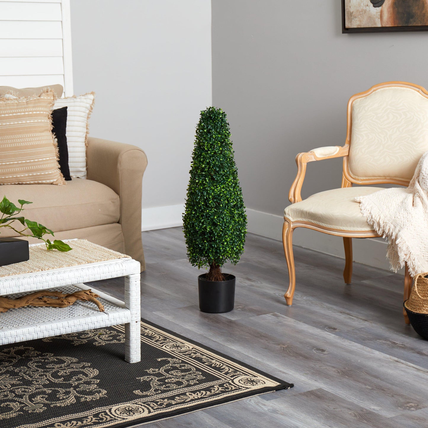 3’ Boxwood Tower Topiary artificial plant by Nearly Natural in black pot indoor/outdoor on Tampa Home & Garden Store