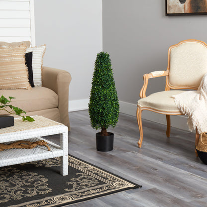 3’ Boxwood Tower Topiary artificial plant by Nearly Natural in black pot indoor/outdoor on Tampa Home & Garden Store