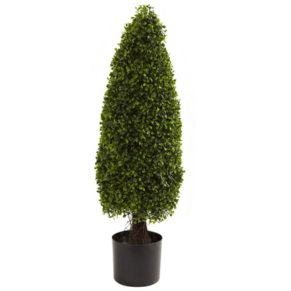 3 ft Boxwood Tower Topiary UV Resistant artificial plant in black planter by Nearly Natural on Tampa Home & Garden Store