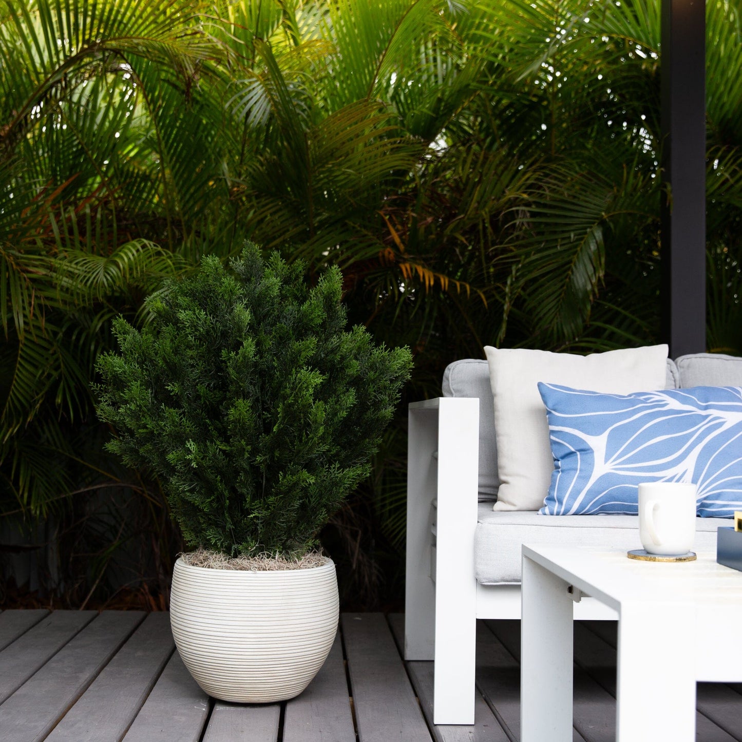 3’ Cedar Bush artificial shrub indoor/outdoor in ribbed planter Nearly Natural green foliage on Tampa Home & Garden Store