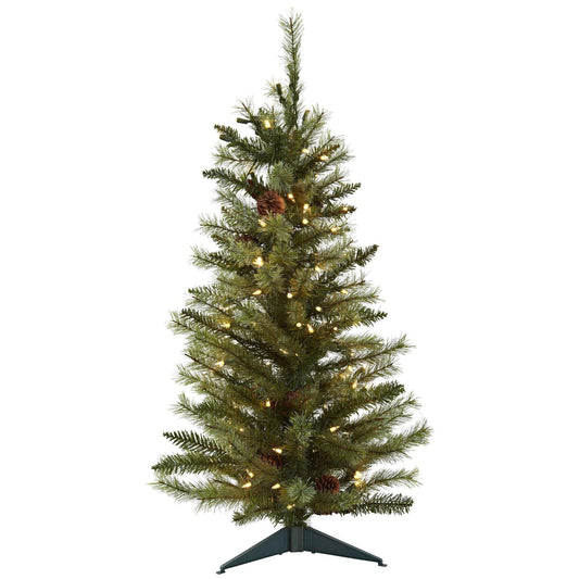 3 ft Christmas tree with pine cones and clear lights by Nearly Natural on stand on Tampa Home & Garden Store