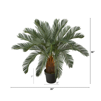 3’ Cycas artificial tree by Nearly Natural in a black planter with lush dark green fronds on Tampa Home & Garden Store