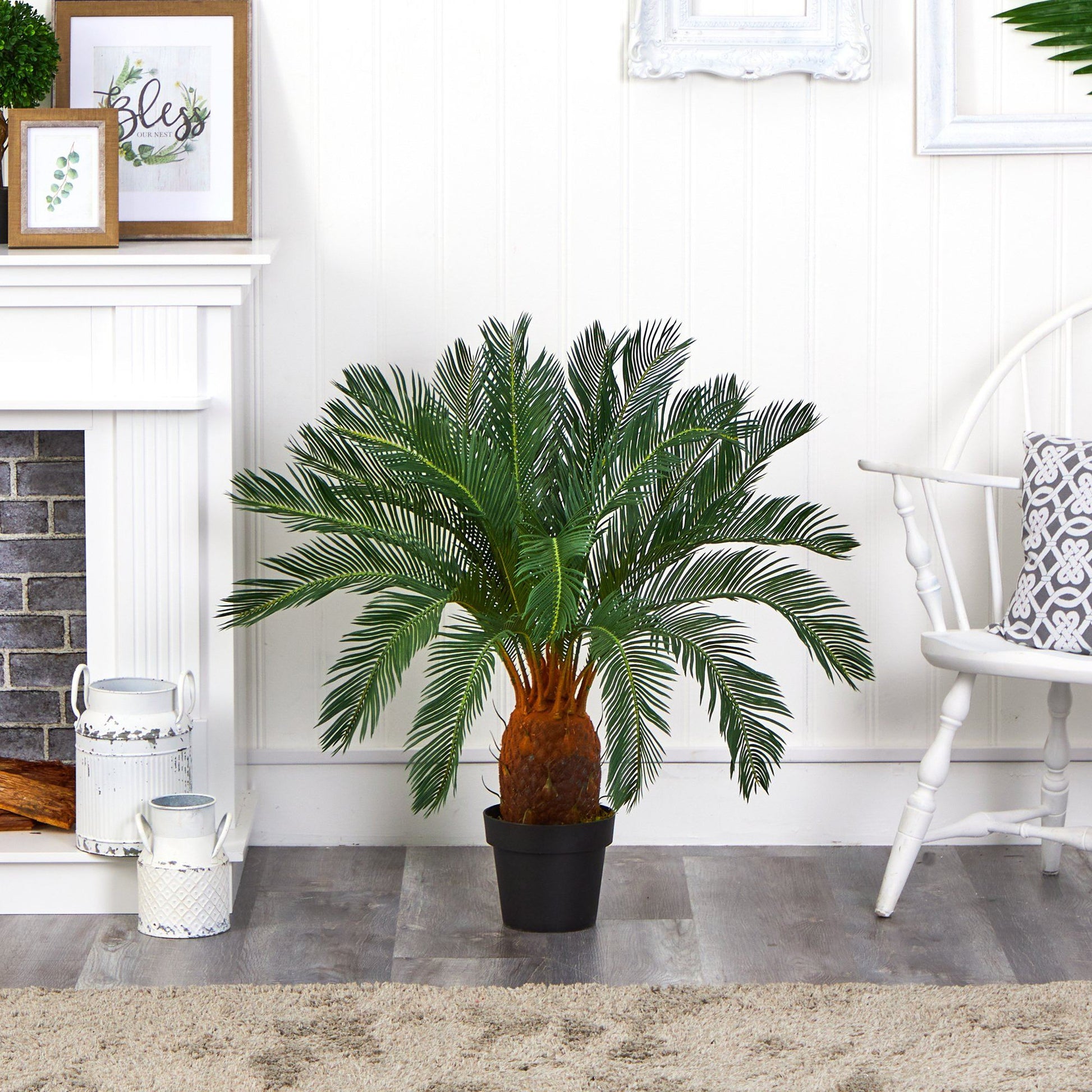 3' Cycas artificial tree with green fronds and brown trunk in a black pot on Tampa Home & Garden Store