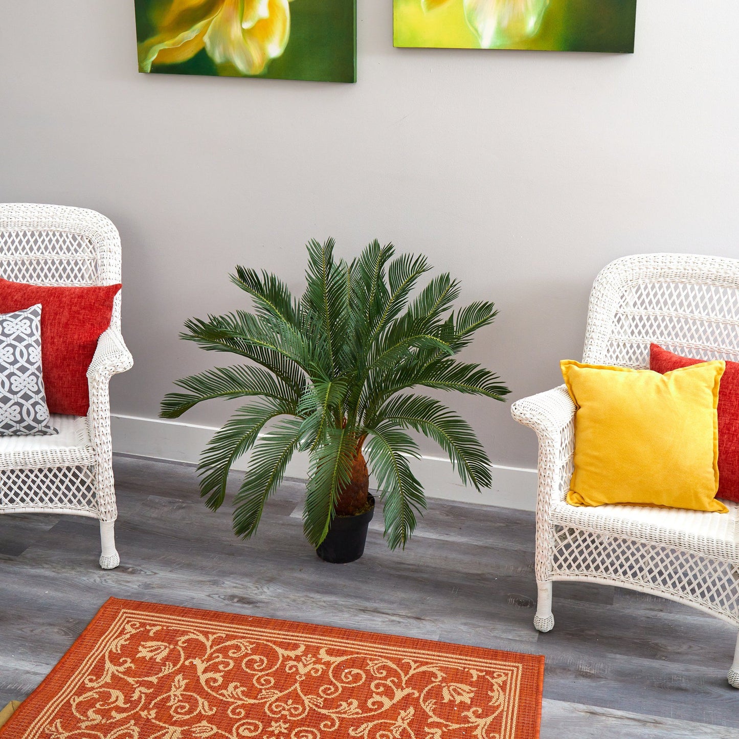 3 ft Cycas Artificial Tree Nearly Natural with lush green fronds in a black pot on Tampa Home & Garden Store
