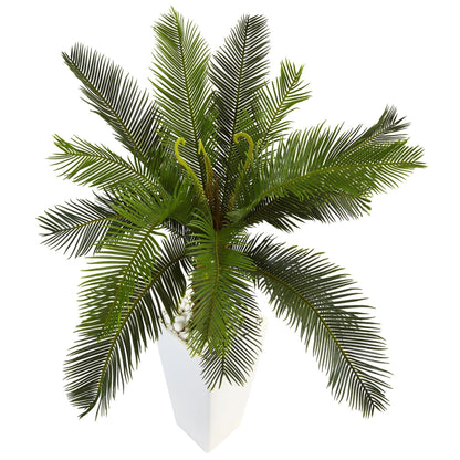 3 ft Cycas tree in white tower planter, Nearly Natural artificial tree on Tampa Home & Garden Store