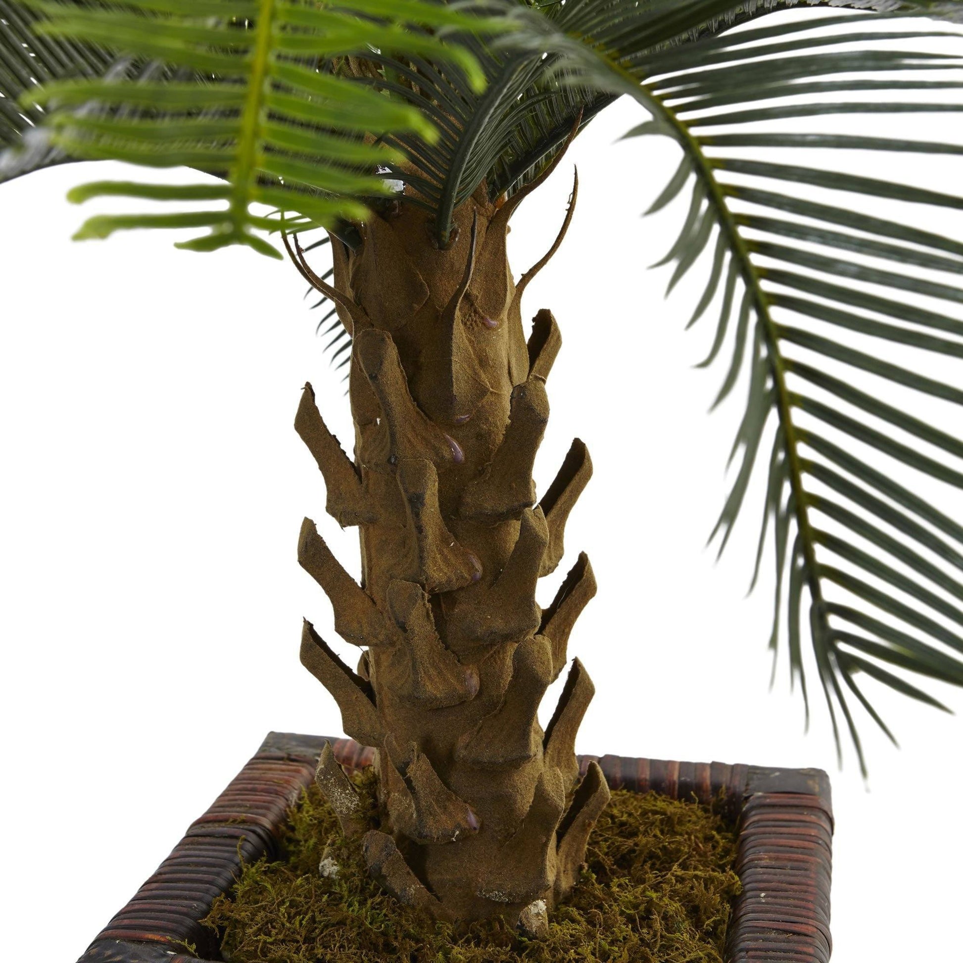 3' Cycas tree in wood planter, Nearly Natural artificial tree with brown trunk and green fronds on Tampa Home & Garden Store