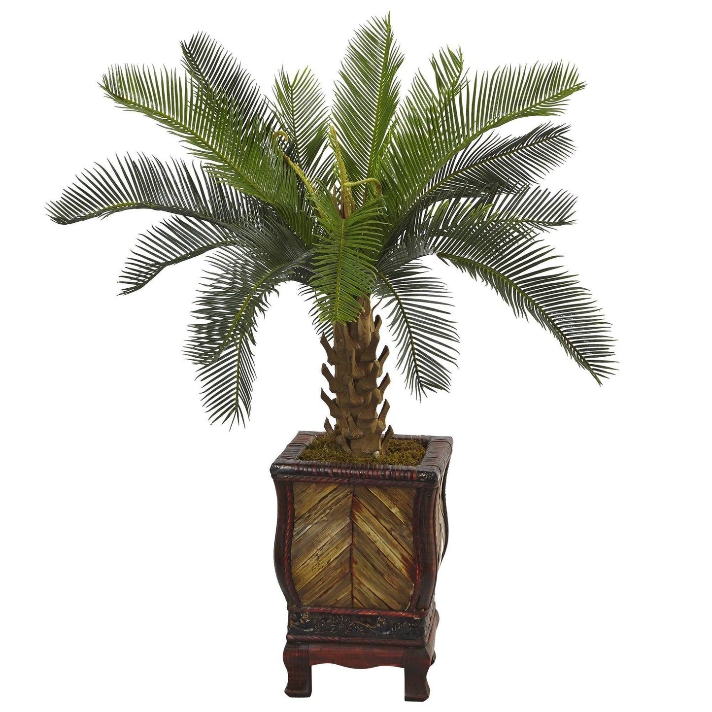 3’ Cycas tree in wood planter, green fronds, Nearly Natural artificial tree on Tampa Home & Garden Store