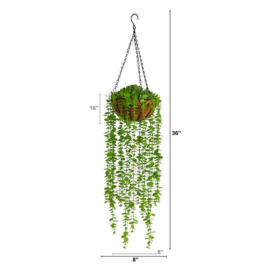 3’ Eucalyptus Artificial Plant in Hanging Basket - Tampa Home & Garden Store