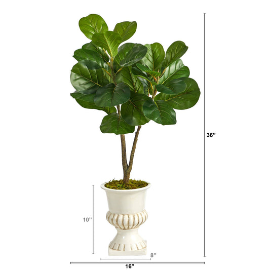3’ Fiddle Leaf Fig Artificial Tree in White Urn - Tampa Home & Garden Store
