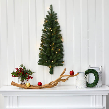 Árbol de Navidad artificial de 3' para colgar en la pared con 35 luces LED transparentes