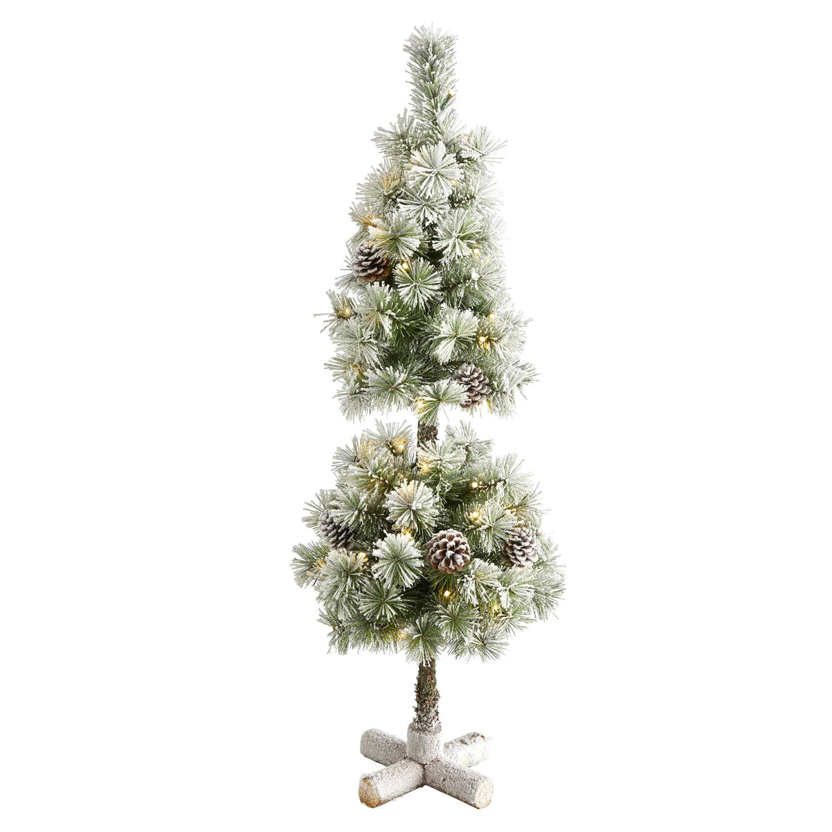 3 ft Nearly Natural flocked Christmas tree topiary with 50 warm white LEDs and pine cones on Tampa Home & Garden Store