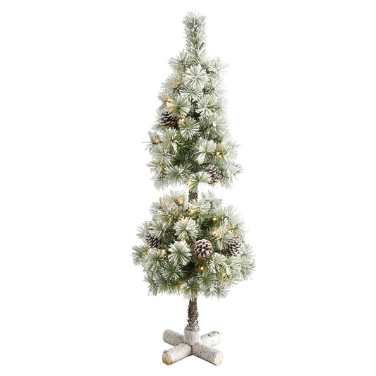 3 ft Nearly Natural flocked Christmas tree topiary with 50 warm white LEDs and pine cones on Tampa Home & Garden Store