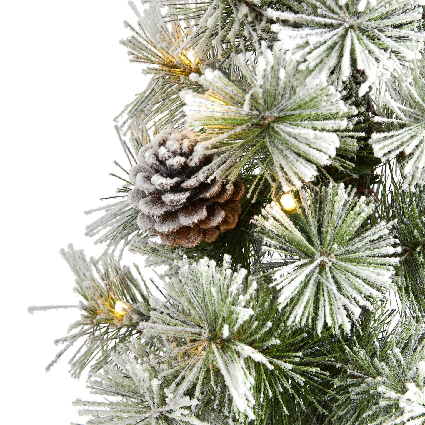 3 ft Nearly Natural flocked Christmas tree topiary with 50 warm white LEDs and pine cones on Tampa Home & Garden Store