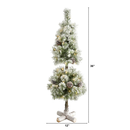 3 ft Nearly Natural flocked artificial Christmas tree topiary with pine cones and white LEDs on Tampa Home & Garden Store