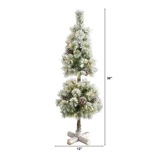 3 ft Nearly Natural flocked artificial Christmas tree topiary with pine cones and white LEDs on Tampa Home & Garden Store