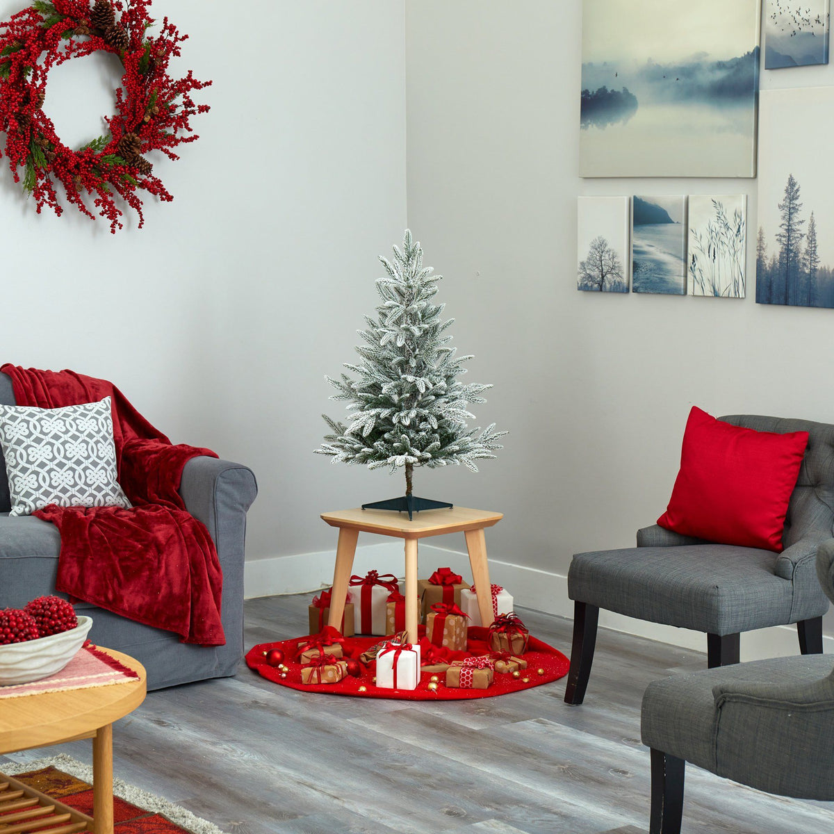 3’ Flocked Manchester Spruce Christmas Tree by Nearly Natural with white flocked needles on Tampa Home & Garden Store