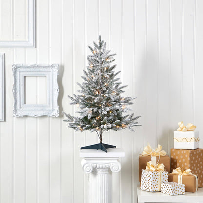 3 ft flocked Manchester Spruce Christmas Tree by Nearly Natural with 50 lights on Tampa Home & Garden Store