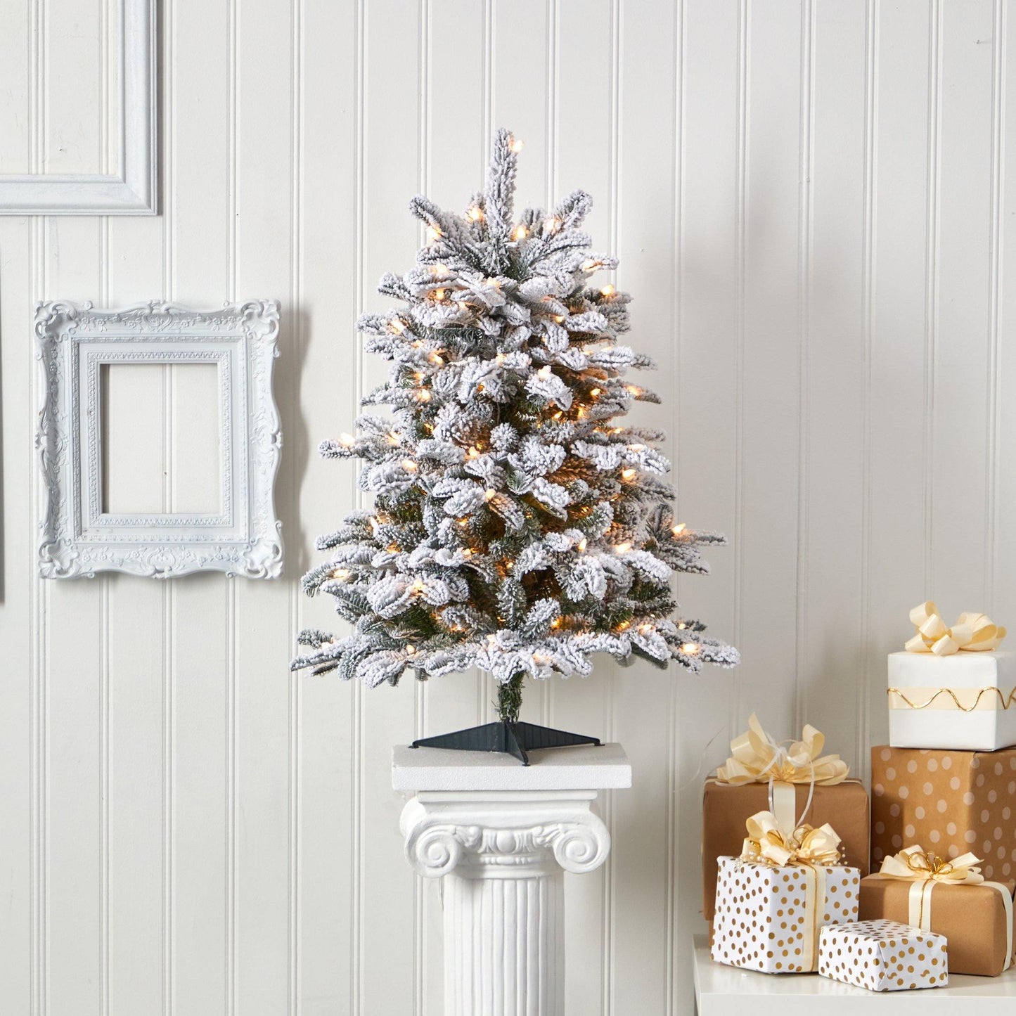 3ft Nearly Natural flocked fir tree with 150 warm white lights and 545 bendable branches on Tampa Home & Garden Store