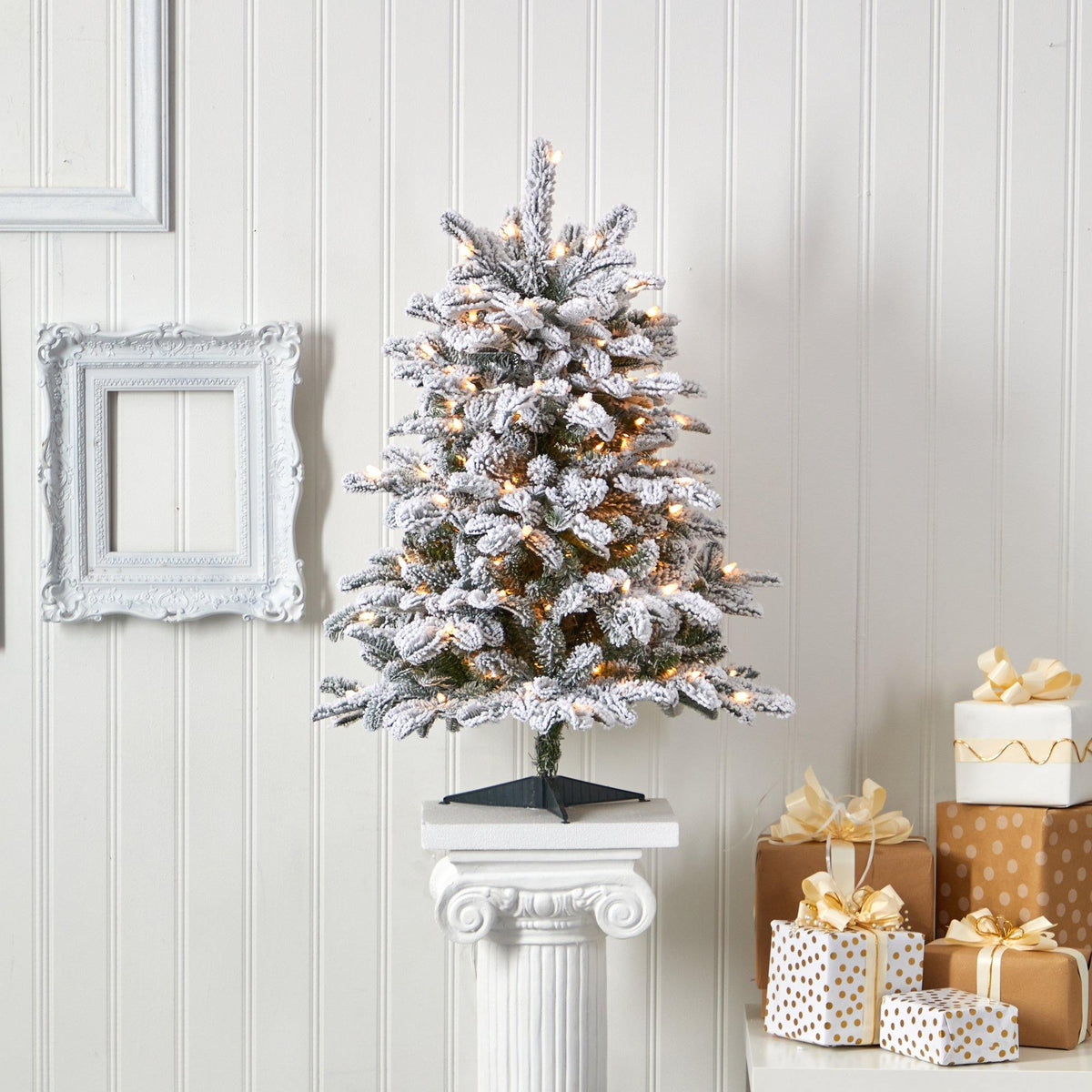 3ft Nearly Natural flocked fir tree with 150 warm white lights and 545 bendable branches on Tampa Home & Garden Store