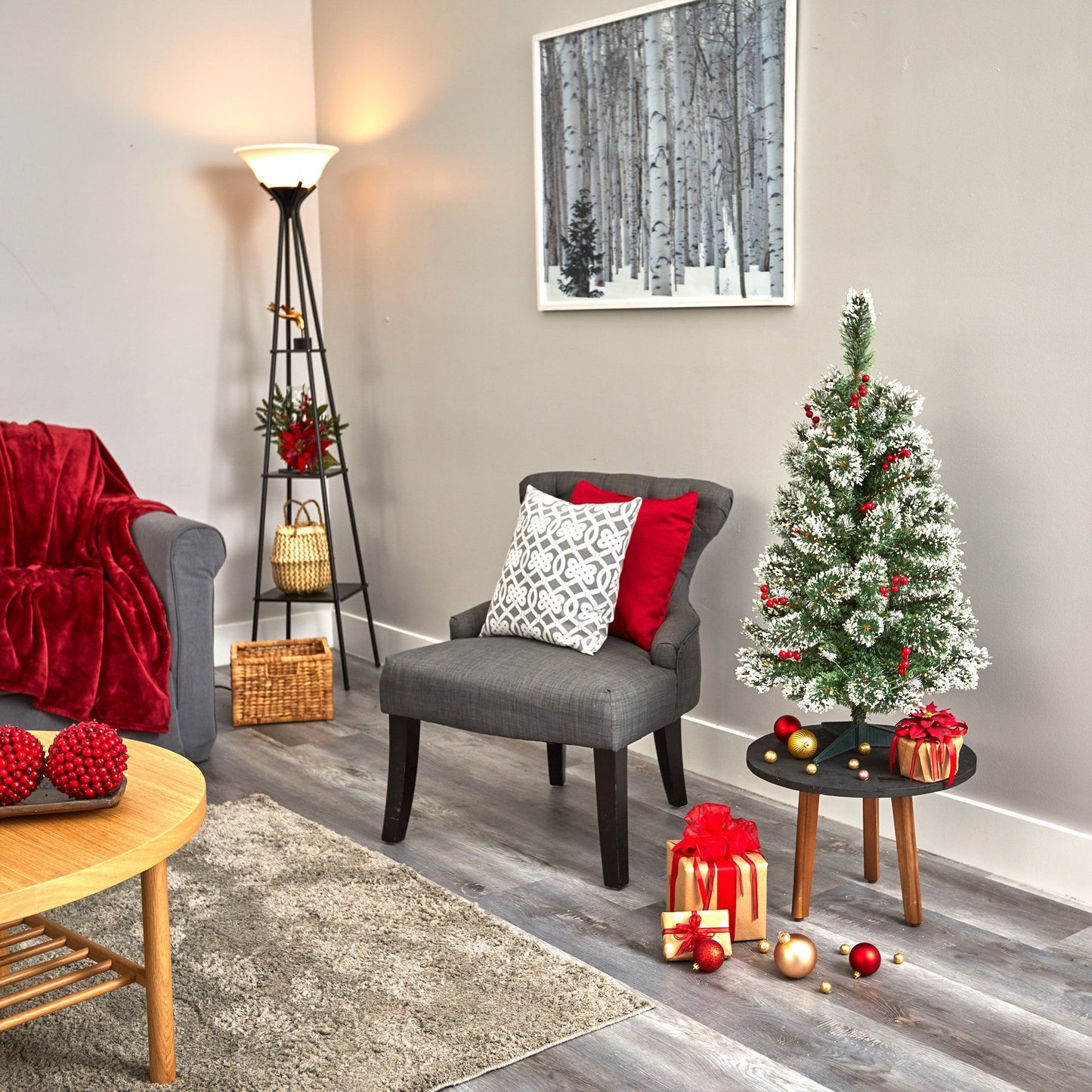 Artificial Christmas Tree 3 ft frosted Swiss pine with berries and 50 LED lights Nearly Natural on Tampa Home & Garden Store