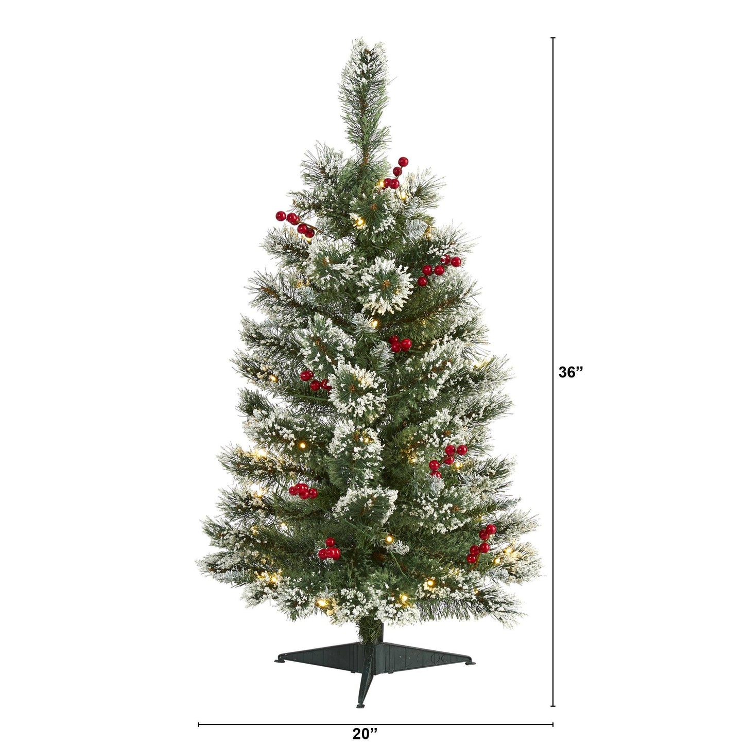 3 ft frosted Swiss pine Christmas tree with 50 clear LED lights and berries by Nearly Natural on Tampa Home & Garden Store